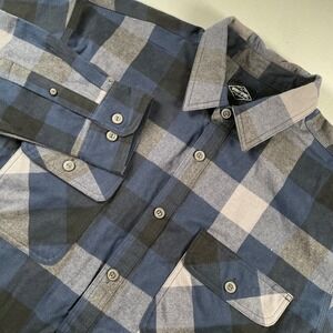 Work n Sport Mens XL Blue Grey Buffalo Plaid Flannel Button‎ Down Work Shirt NWT